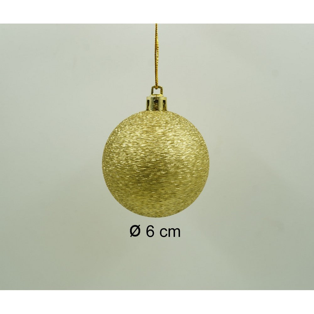 Set de 36 ornamente de brad, de tip Glob, Auriu, cu ø de 6 cm, din plastic, cu finisaj sclipitor , cutie 14 cm lungime x 32 cm inaltime x 14 cm adancime