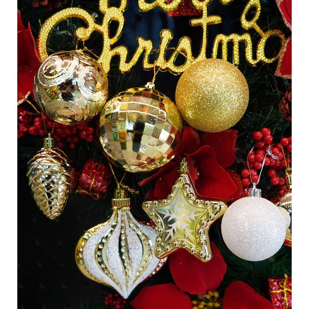 Set de 36 ornamente de brad, de tip Glob, Auriu, din plastic, cu finisaj sclipitor , cutie 12 cm adancime x 24 cm inaltime x 18 cm lungime