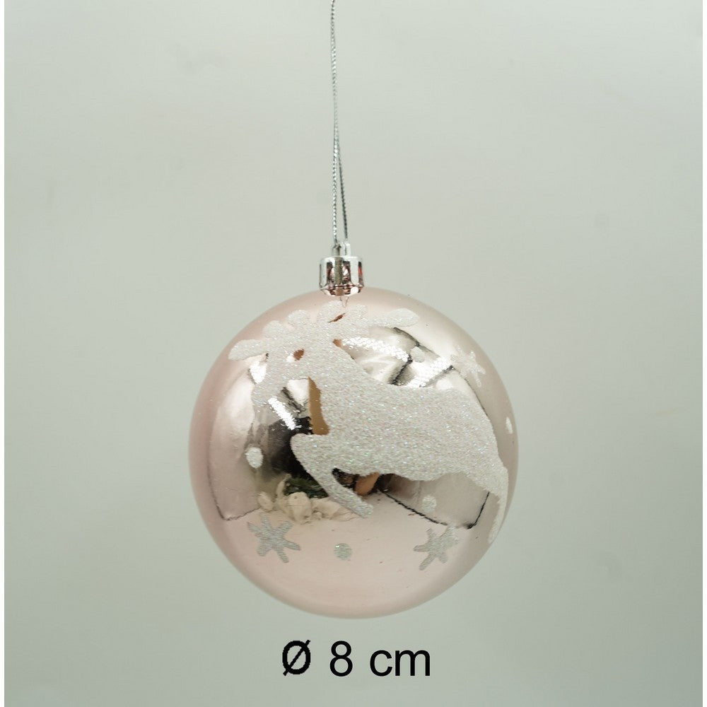 Set de 6 ornamente de brad, de tip Glob, Alb/ Argintiu, cu ø de 8 cm, din plastic, cu finisaj sclipitor , cutie 24 cm inaltime x 16 cm lungime x 8 cm adancime