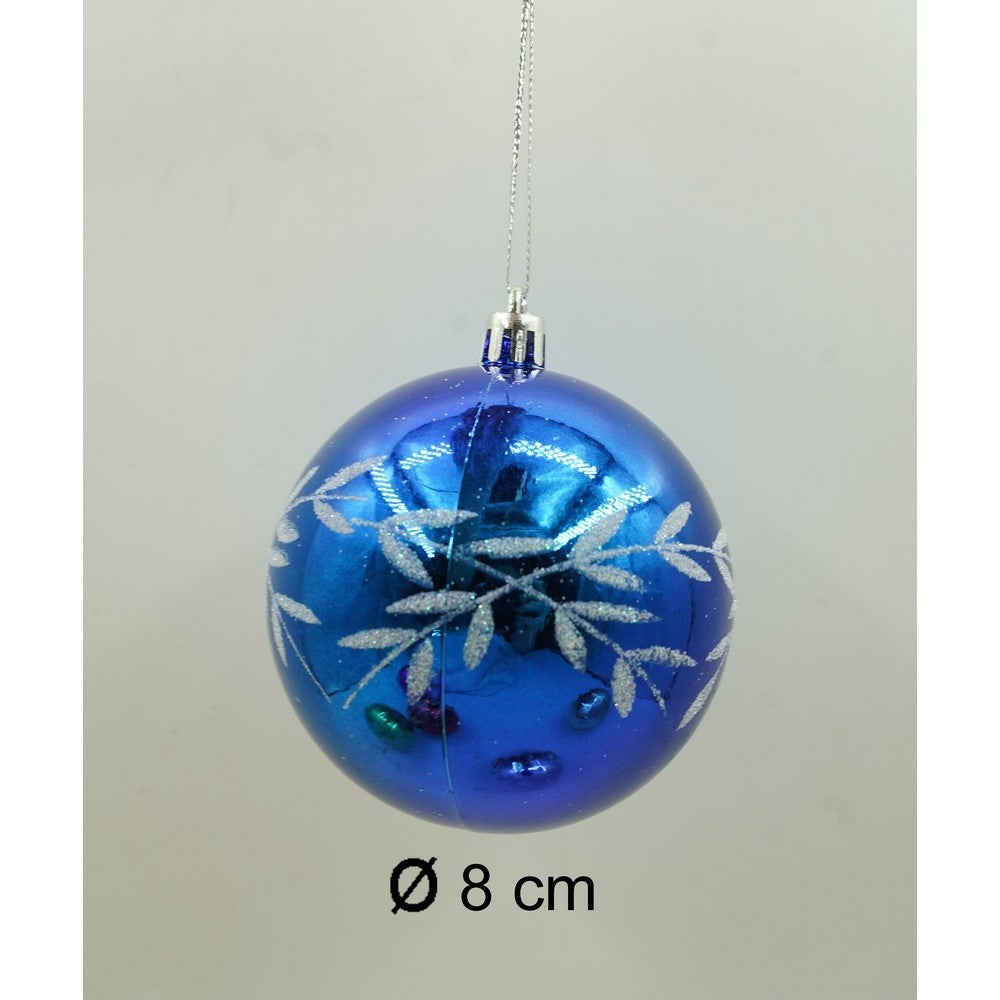 Set de 6 ornamente de brad, de tip Glob, Multicolor, cu ø de 8 cm, din plastic, cu finisaj sclipitor , cutie 24 cm inaltime x 16 cm lungime x 8 cm adancime