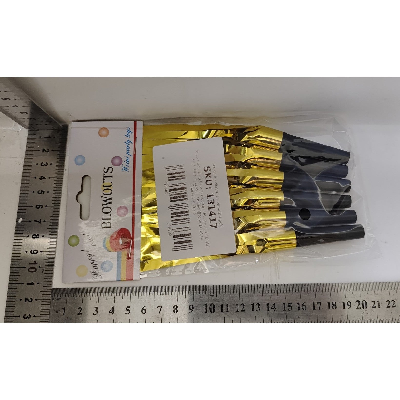 Set 6 Fluiere Party cu Franjuri, din Plastic, Auriu