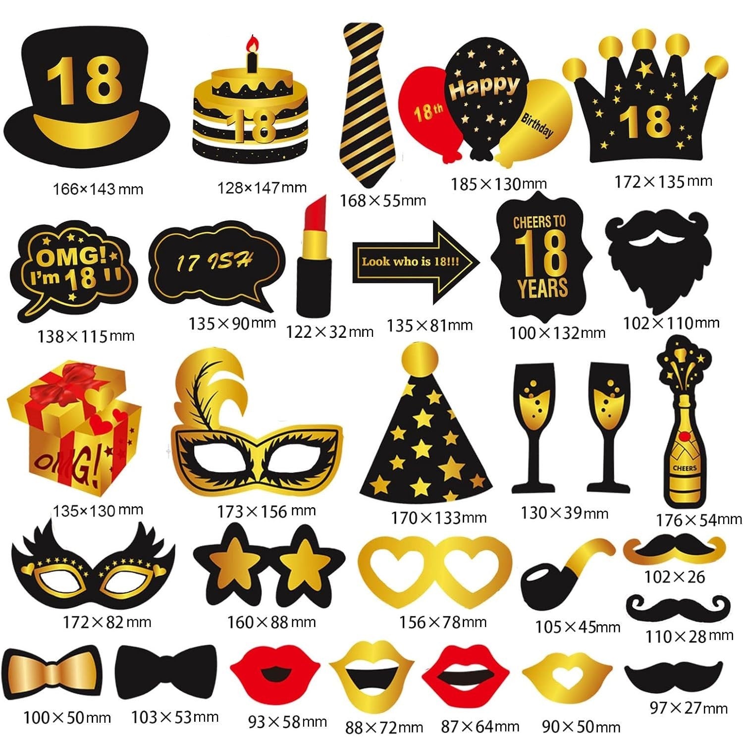 Set Accesorii pentru Petrecere, Props pentru Coltul de Poze, pentru Majorat, Aniversare 18 Ani, Ochelari, Palarii, Mustata, Cravata, pentru Evenimente, Multicolor