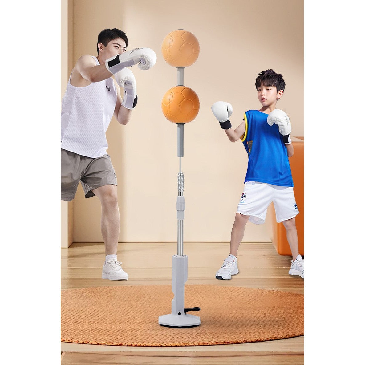 Set de Box cu Minge, cu Ventuza de Prindere, Extensibil, Inaltime Reglabila 130-152 cm, pentru Copii si Adulti, Minge de 11 cm, Portocaliu