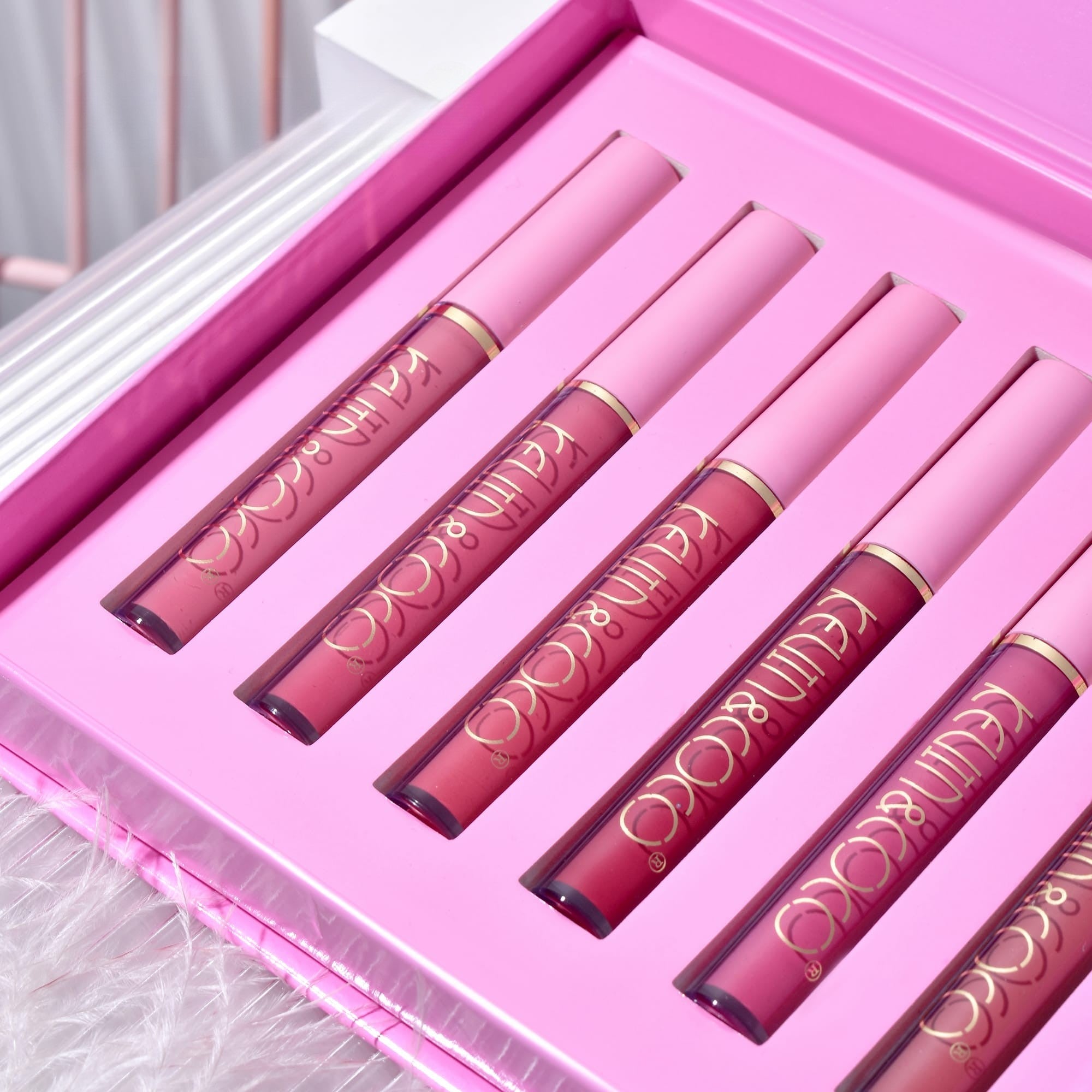 Set de Buze, KEVIN &amp; COCO, Pink Girl, 6 Lip Gloss-uri, 17 x 14.8 x 2.9 cm, Roz/Maro