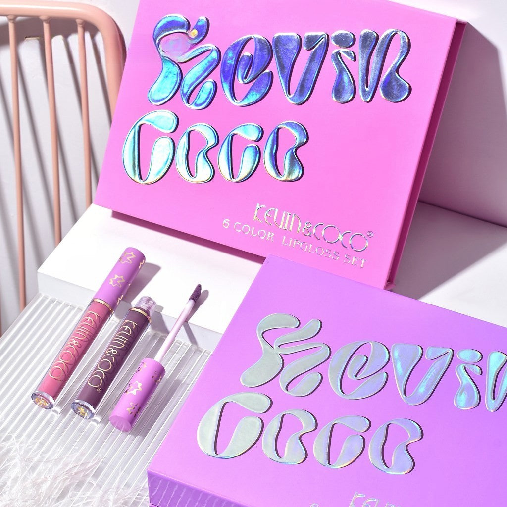 Set de Buze, KEVIN &amp; COCO, Pink Girl, 6 Lip Gloss-uri, 17 x 14.8 x 2.9 cm, Roz/Maro