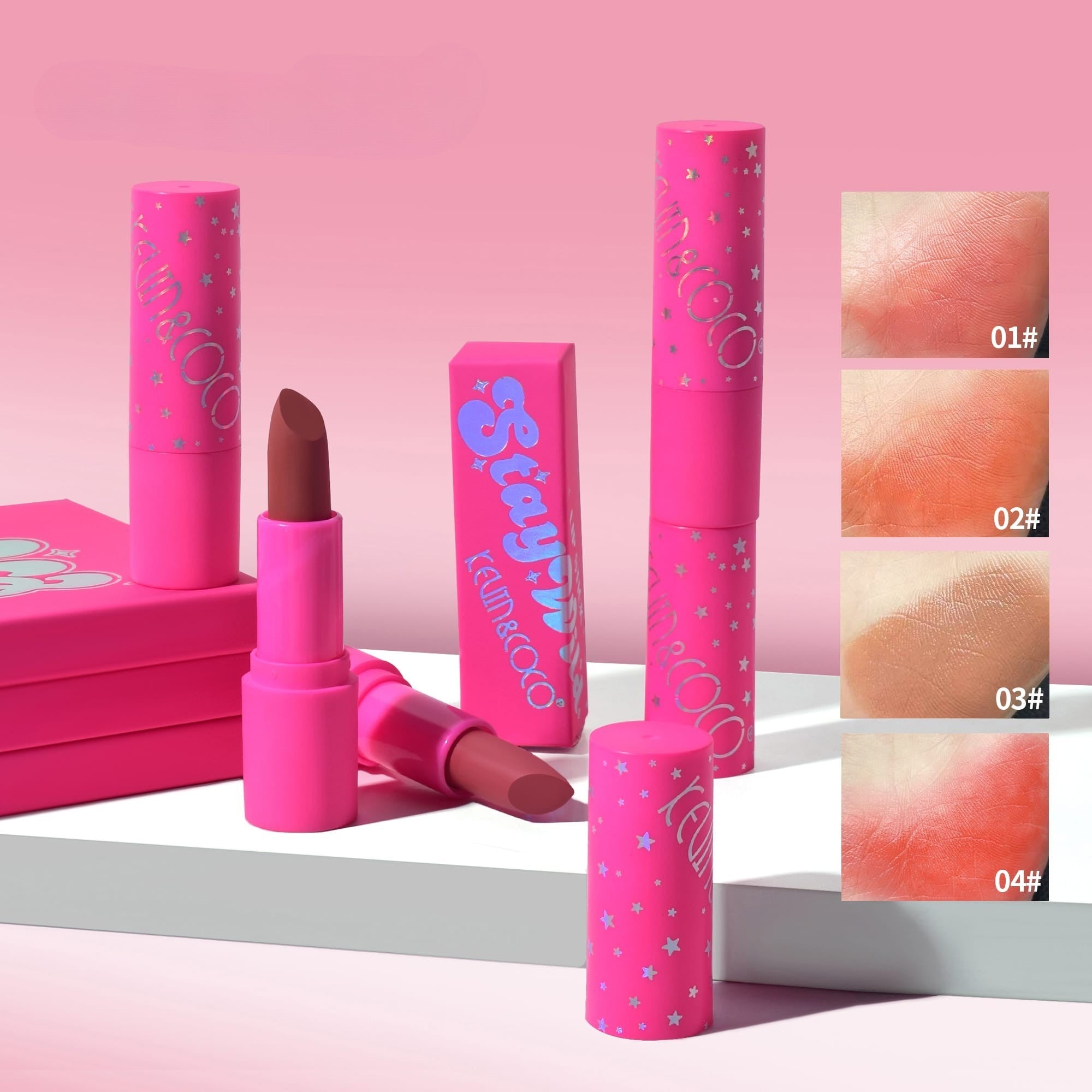 Set 4 Bucati Ruj de Buze, KEVIN & COCO, Stay Wild, Lip Stick, 8 x 2.3 x 2.3 cm