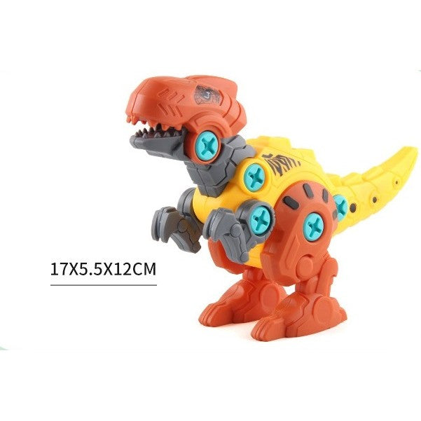 Set de Constructie/Asamblare, 4 Dinozauri, cu Bormasina Electrica, Baterii 2 x AA, Surubelnita si Cutie Depozitare, 22.5 x 14.5 x 15 cm, Multicolor