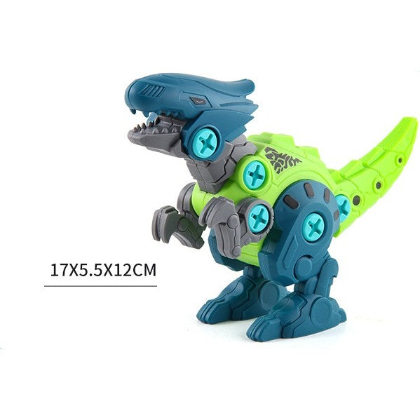 Set de Constructie/Asamblare, 4 Dinozauri, cu Bormasina Electrica, Baterii 2 x AA, Surubelnita si Cutie Depozitare, 22.5 x 14.5 x 15 cm, Multicolor