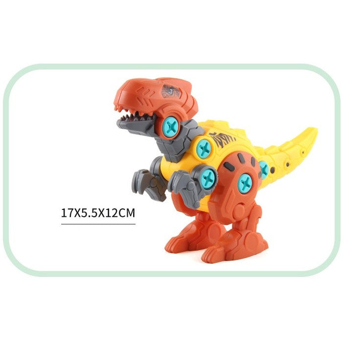 Set de Constructie/Asamblare, 4 Dinozauri, cu Bormasina Electrica, Baterii 2 x AA, Surubelnita si Cutie Depozitare, 22.5 x 14.5 x 15 cm, Multicolor