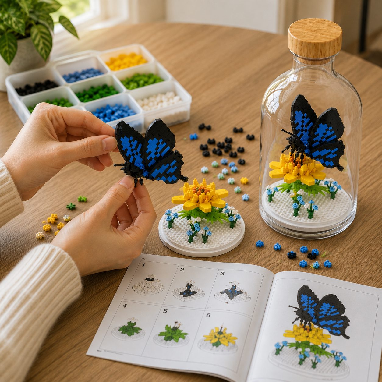 Set de Construit în Sticlă Decorativă, Model Fluture, 392 Piese Mini din Plastic, Jucărie Creativă și Educațională pentru Copii 14+ și Adulți, Tip Pixel Building Blocks, Obiect Decorativ de Colecție, 10 x 19.6 cm, Multicolor