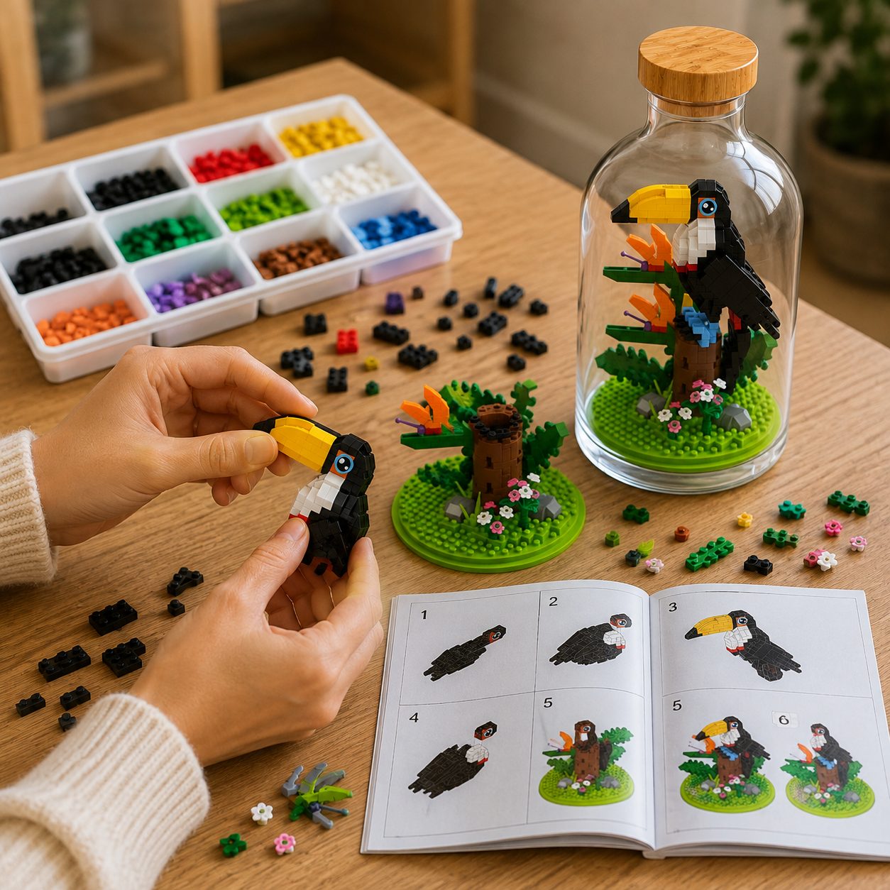 Set de Construit în Sticlă Decorativă, Model Pasăre, 593 Piese Mini din Plastic, Jucărie Creativă și Educațională pentru Copii 14+ și Adulți, Tip Pixel Building Blocks, Obiect Decorativ de Colecție, 10 x 19.6 cm, Multicolor