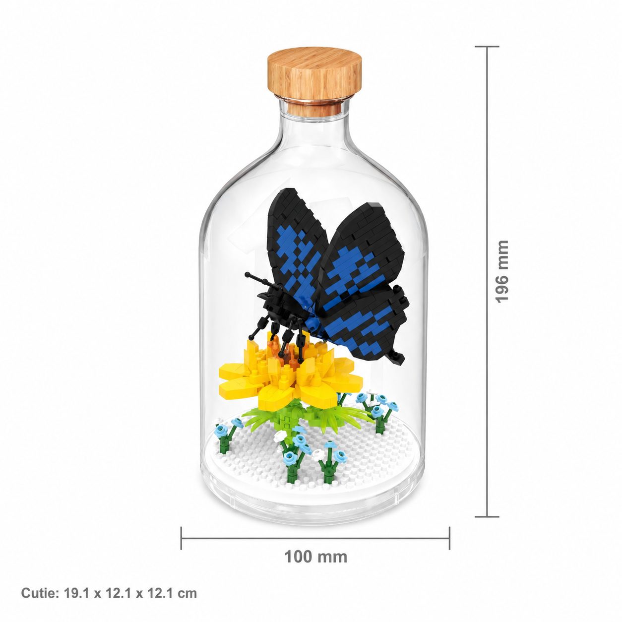 Set de Construit în Sticlă Decorativă, Model Fluture, 392 Piese Mini din Plastic, Jucărie Creativă și Educațională pentru Copii 14+ și Adulți, Tip Pixel Building Blocks, Obiect Decorativ de Colecție, 10 x 19.6 cm, Multicolor