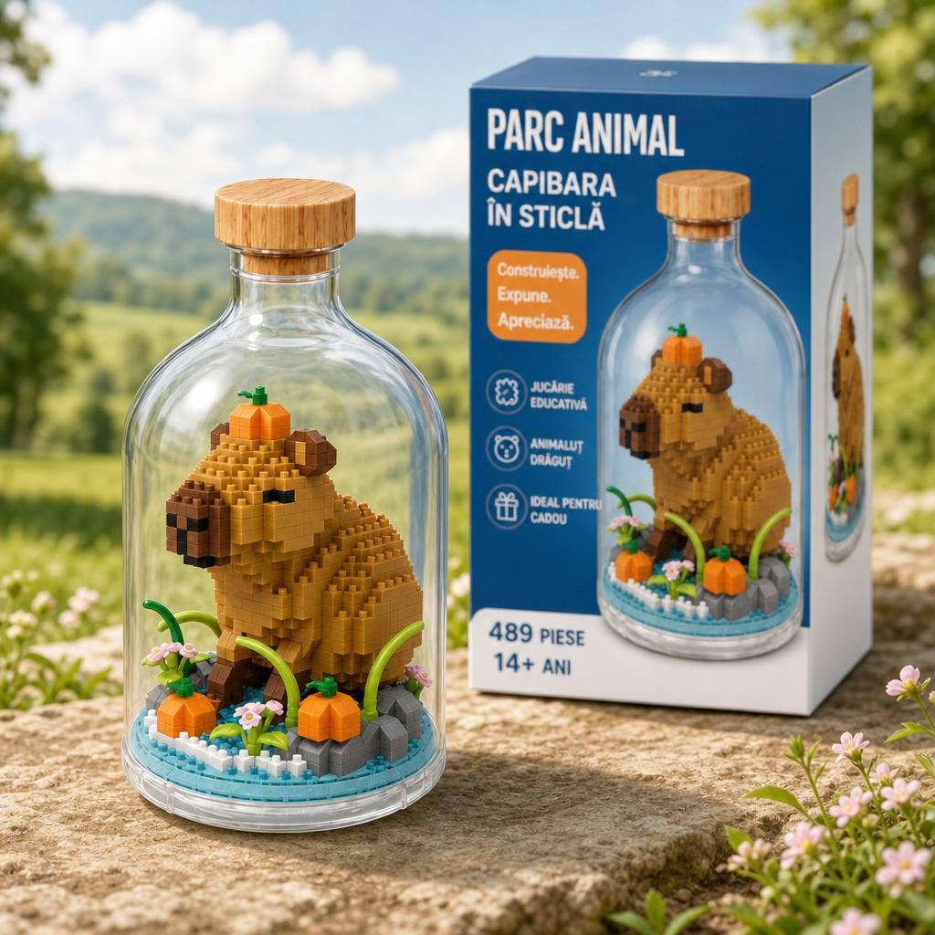 Set de Construit în Sticlă Decorativă, Model Capybara, 489 Piese Mini din Plastic, Jucărie Creativă și Educațională pentru Copii 14+ și Adulți, Tip Pixel Building Blocks, Obiect Decorativ de Colecție, 10 x 19.6 cm, Multicolor
