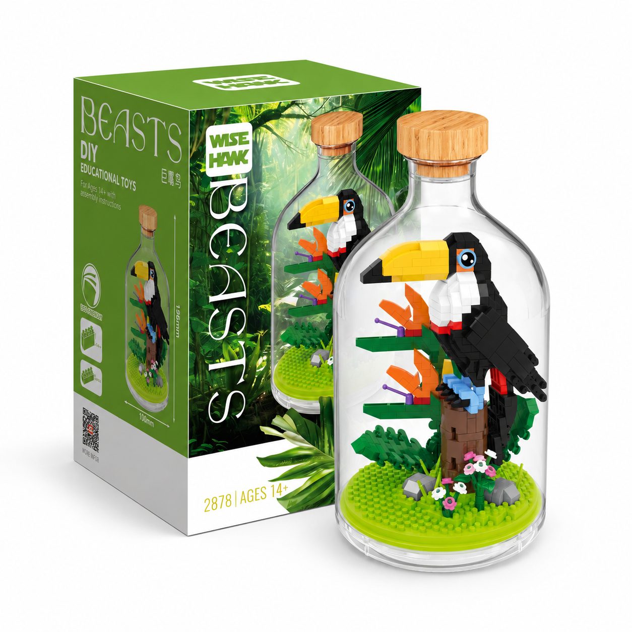 Set de Construit în Sticlă Decorativă, Model Pasăre, 593 Piese Mini din Plastic, Jucărie Creativă și Educațională pentru Copii 14+ și Adulți, Tip Pixel Building Blocks, Obiect Decorativ de Colecție, 10 x 19.6 cm, Multicolor