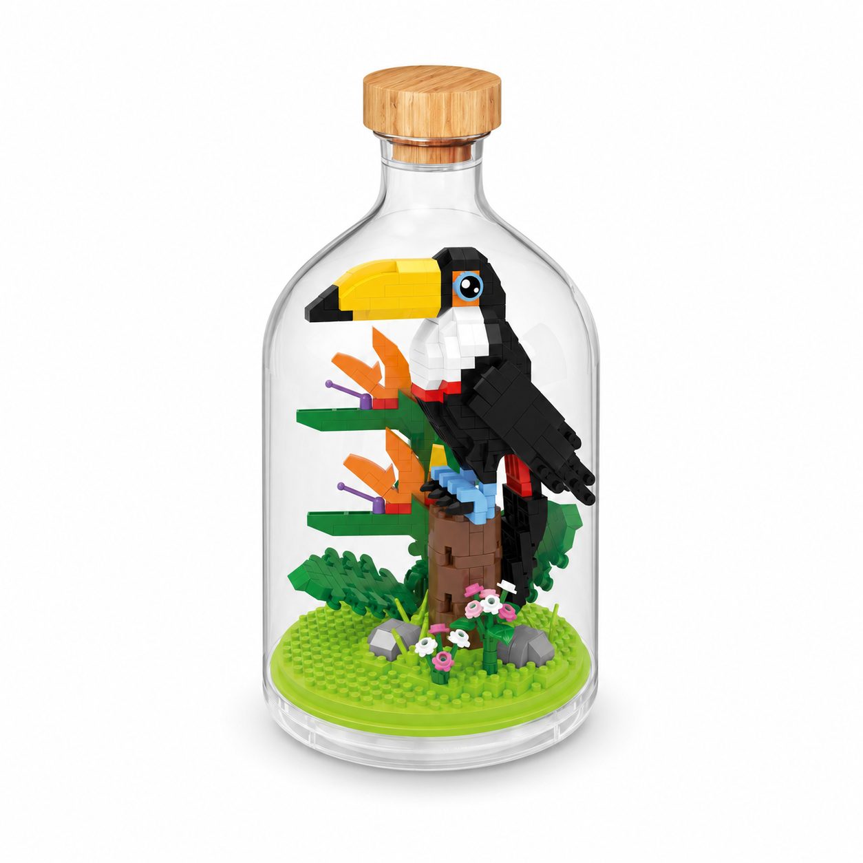 Set de Construit în Sticlă Decorativă, Model Pasăre, 593 Piese Mini din Plastic, Jucărie Creativă și Educațională pentru Copii 14+ și Adulți, Tip Pixel Building Blocks, Obiect Decorativ de Colecție, 10 x 19.6 cm, Multicolor