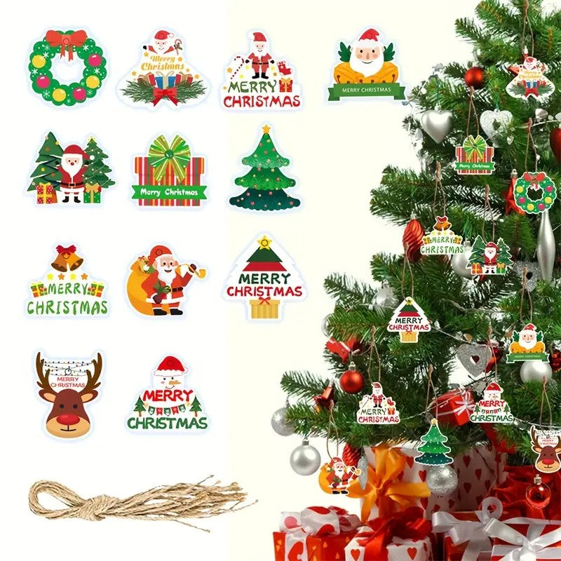 Set Decoratiuni de Craciun pentru Brad, Modele Variate, Sfoara Inclusa, 12 Piese, 5.5 x 6.5 cm, Model A, Multicolor