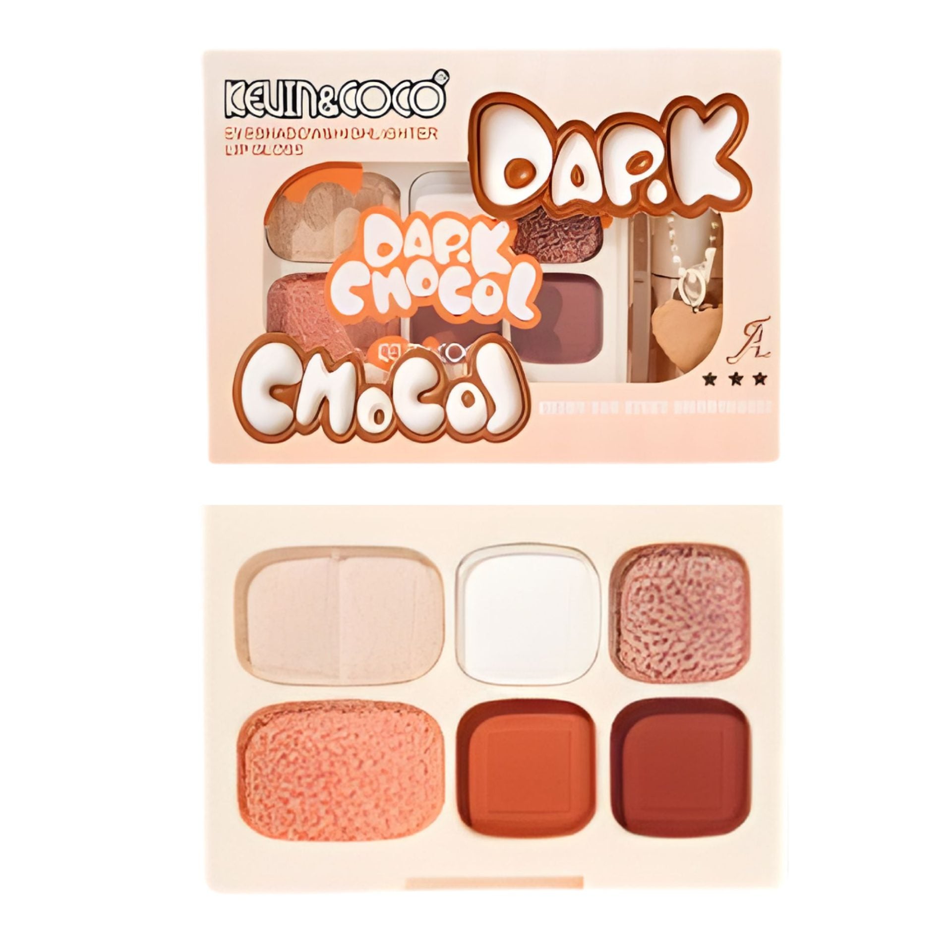 Set Machiaj, Kevin&Coco, Paleta Farduri de Ochi si Lip Gloss, 6 Nuante, Finisaj Mat, Shimmer, Textura Fina, Pigmentare Intensa, 10.4 g, 14.7 x 10.5 x 3.5 cm, Portocaliu