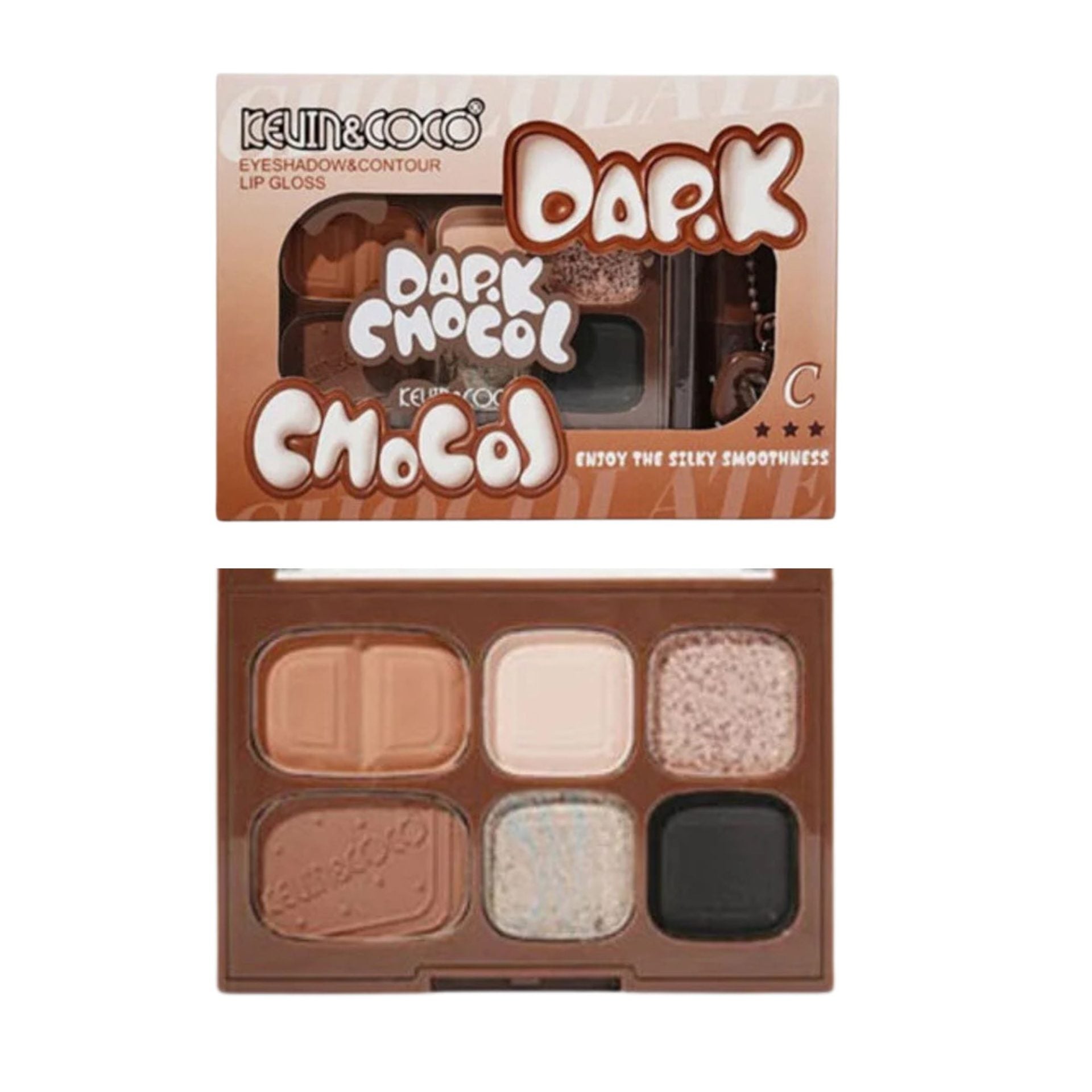 Set Machiaj, Kevin&Coco, Paleta Farduri de Ochi si Lip Gloss, 6 Nuante, Finisaj Mat, Shimmer, Textura Fina, Pigmentare Intensa, 10.4 g, 14.7 x 10.5 x 3.5 cm, Maro