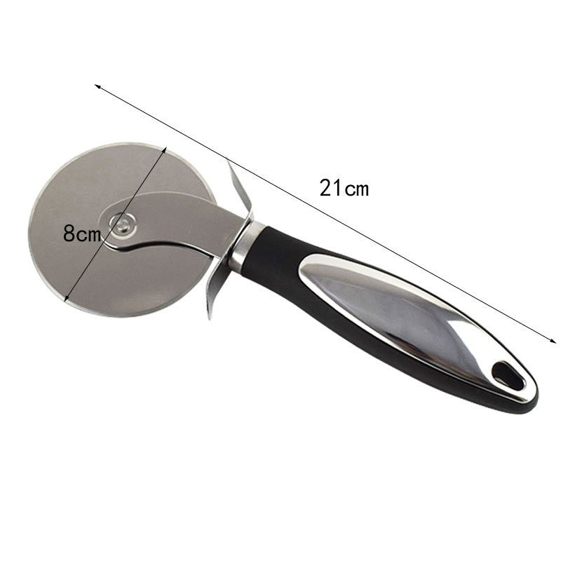 Feliator si Lopatica pentru Pizza, set din 2 ustensile, Otel Inoxidabil, Maner Antiderapant, 26.5 x 8 x 3 cm, Negru