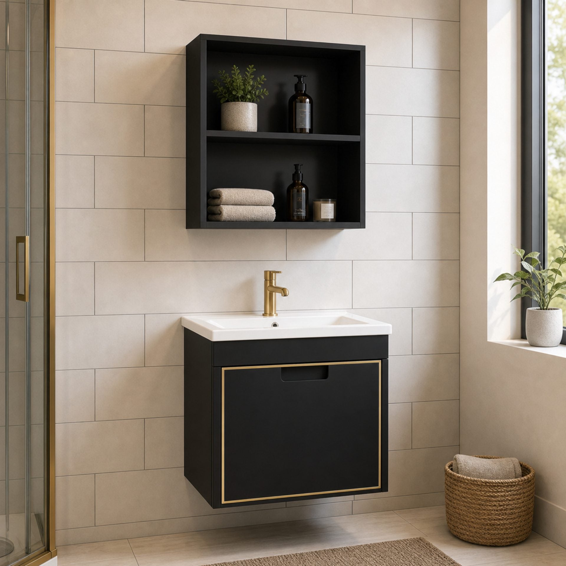 Set Mobilier fara oglinda Baie, Negru, PVC, T346/40