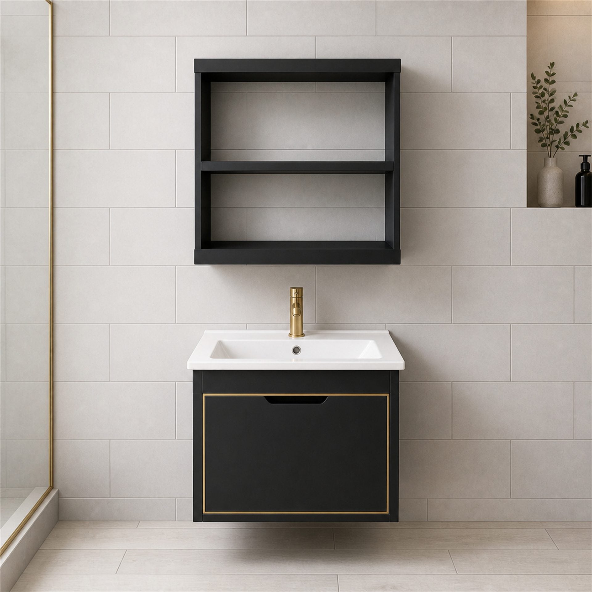 Set Mobilier fara oglinda Baie, Negru, PVC, T346/40