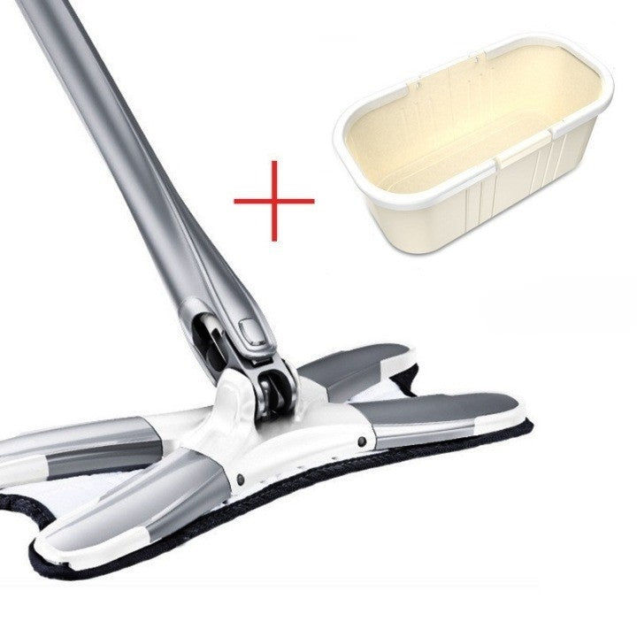 Set Mop Plat + Galeata, cu Sistem de Stoargere, Lungime Telescopica 140 cm, Argintiu/Galben