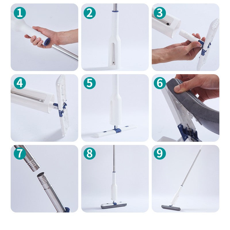Set Mop Telescopic cu Galeata Pliabila, Gri, 32 cm, Maner Reglabil 140 cm, Sistem de Stoarcere Usor si Eficient