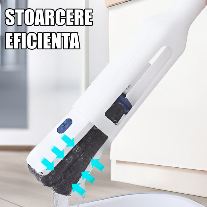 Set Mop Telescopic cu Galeata Pliabila, Gri, 32 cm, Maner Reglabil 140 cm, Sistem de Stoarcere Usor si Eficient