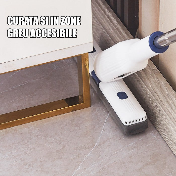 Set Mop Telescopic cu Galeata Pliabila, Gri, 32 cm, Maner Reglabil 140 cm, Sistem de Stoarcere Usor si Eficient