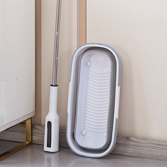 Set Mop Telescopic cu Galeata Pliabila, Gri, 32 cm, Maner Reglabil 140 cm, Sistem de Stoarcere Usor si Eficient