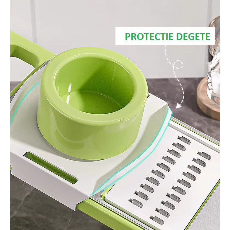 Set Multifunctional din 7 Piese, pentru Taierea si Maruntirea Legumelor, Uz Casnic,din Otel Inoxidabil, Gri-Verde