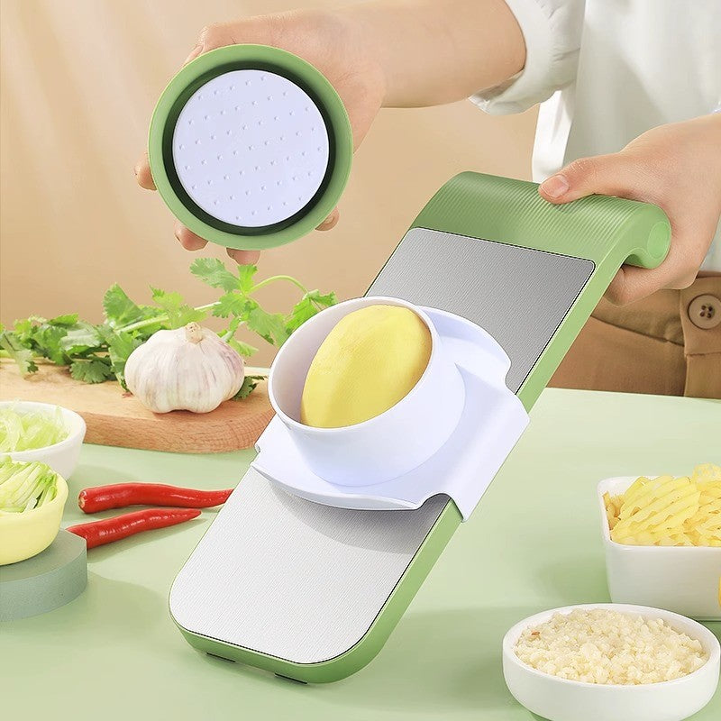 Set Multifunctional din 7 Piese, pentru Taierea si Maruntirea Legumelor, Uz Casnic,din Otel Inoxidabil, Gri-Verde