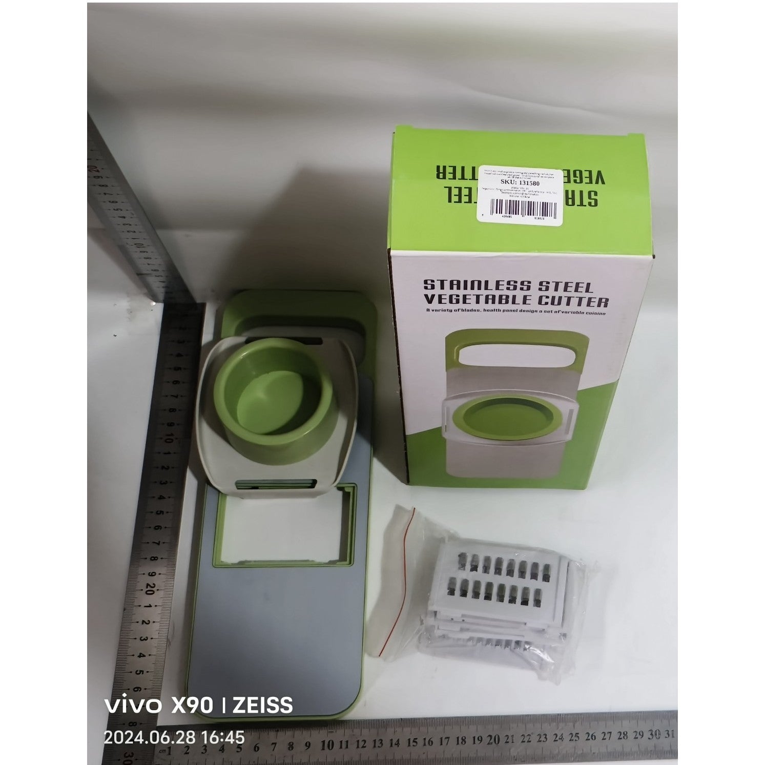 Set Multifunctional din 7 Piese, pentru Taierea si Maruntirea Legumelor, Uz Casnic,din Otel Inoxidabil, Gri-Verde