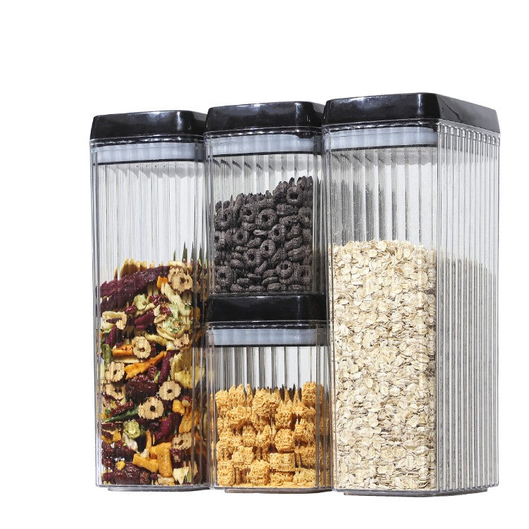 Set 4 Recipiente din Plastic, pentru Alimente/Obiecte, Inchidere Ermetica, Textura Ondulata, 2 x 1.5l, 2 x 3.3 l, Transparent