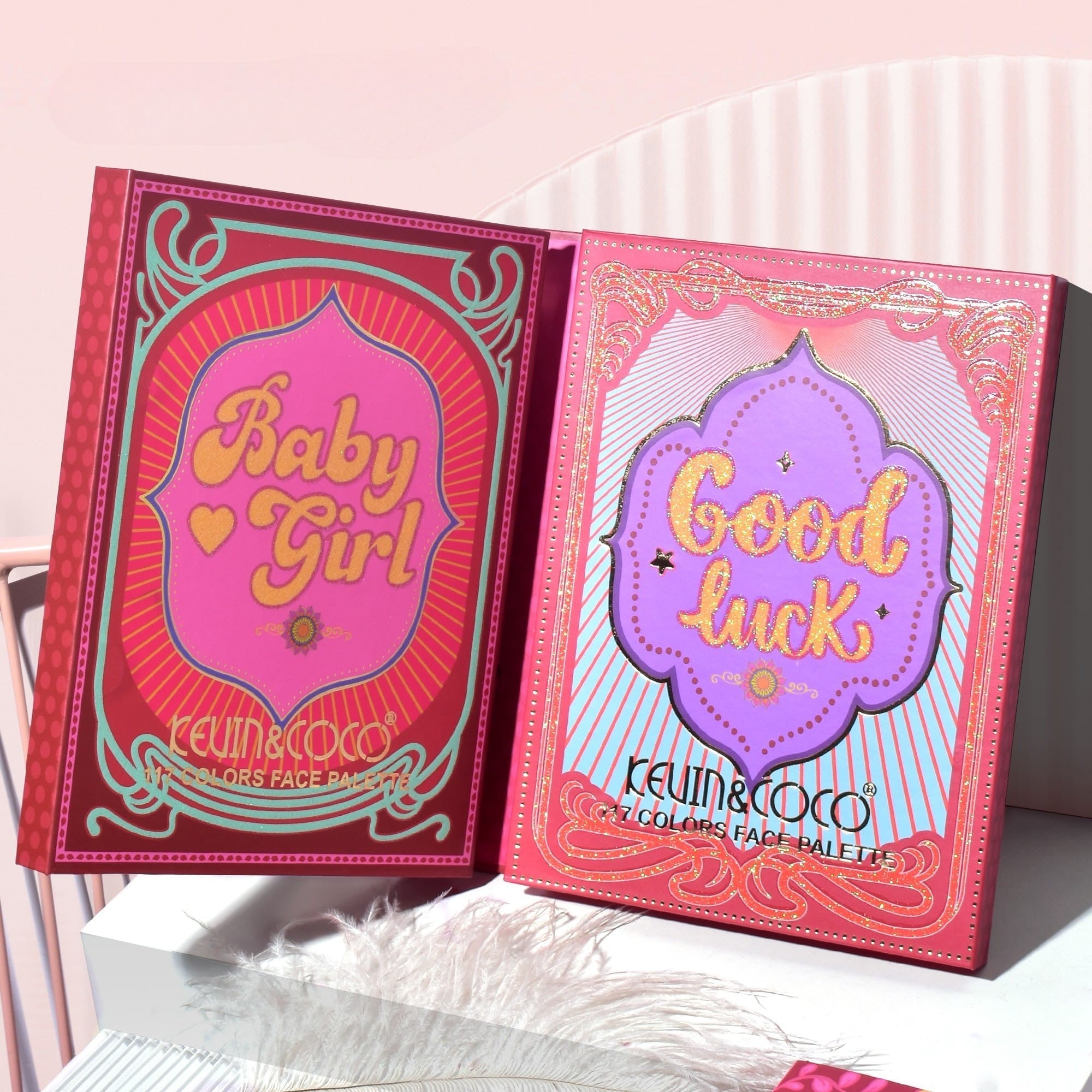 Paleta de Machiaj, KEVIN &amp; COCO, Good Luck, Fard de Pleoape, Iluminator, Blush Cremos, 117 culori, 19 x 14.8 x 3.4 cm