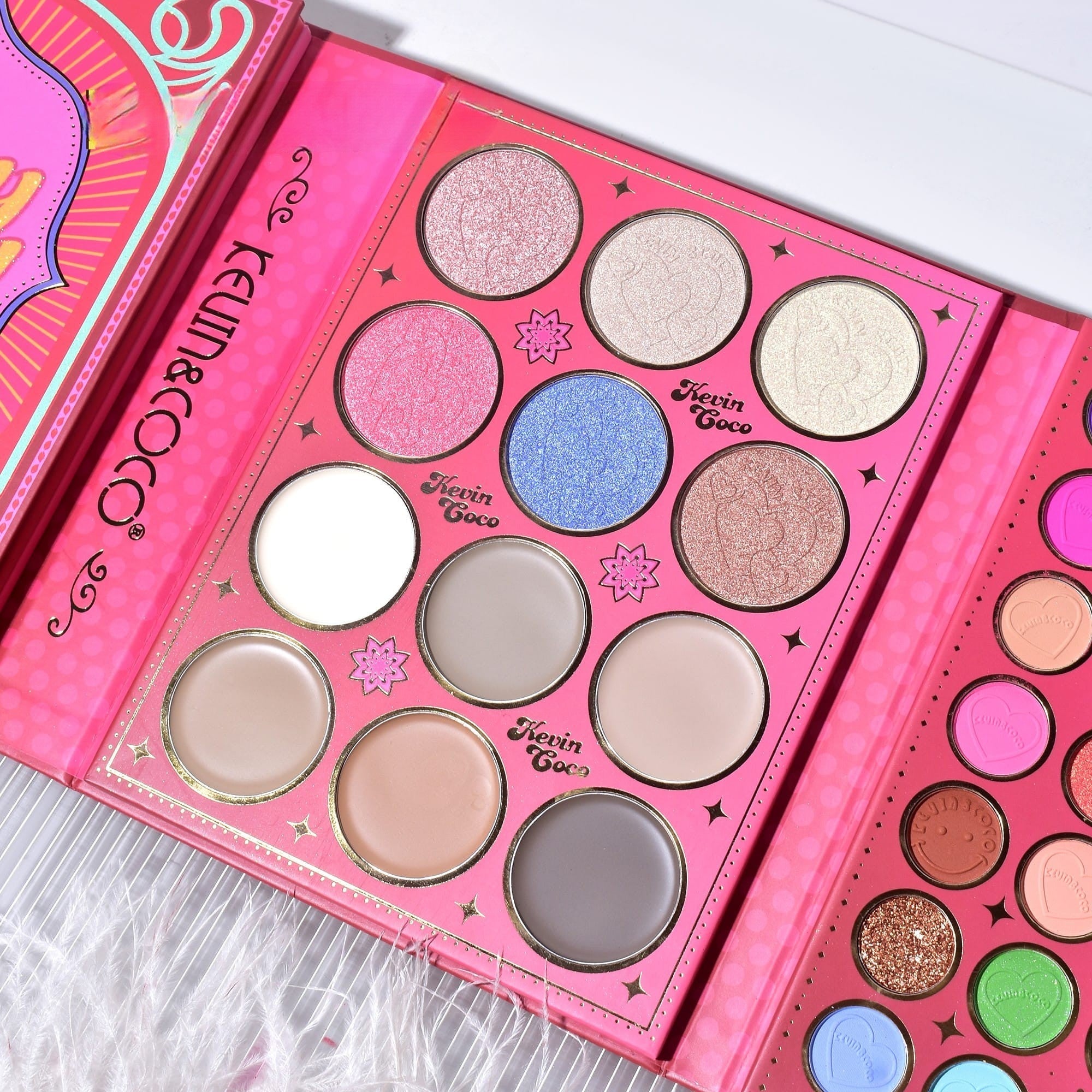 Paleta de Machiaj, KEVIN &amp; COCO, Good Luck, Fard de Pleoape, Iluminator, Blush Cremos, 117 culori, 19 x 14.8 x 3.4 cm