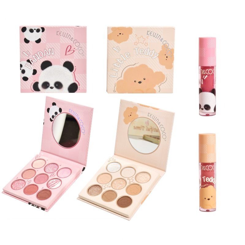 Set de Machiaj, Kevin&Coco, Paleta de Farduri pentru Pleoape si Lipgloss, 10.2x10.2x1.5cm, Model Teddy, Multicolor