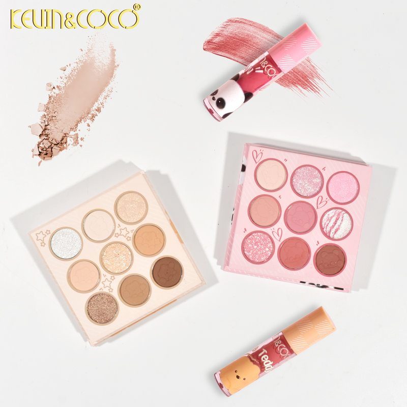 Set de Machiaj, Kevin&Coco, Paleta de Farduri pentru Pleoape si Lipgloss, 10.2x10.2x1.5cm, Model Teddy, Multicolor