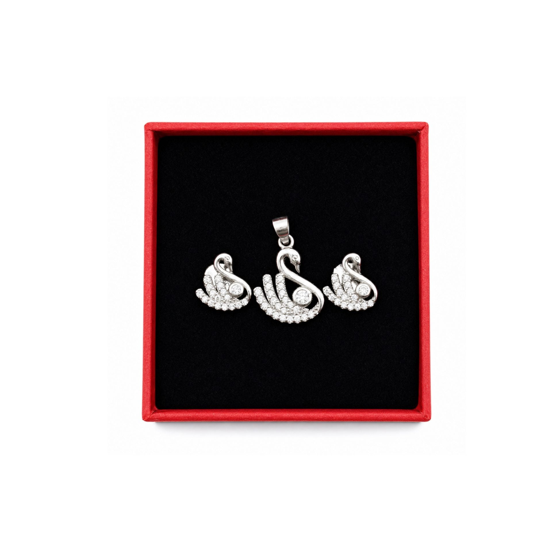 Set Pandativ cu Cercei pentru Dama, Argint 925, Model Lebada cu Pietre, 2.7g, 1.5 cm x 1 cm, Argintiu