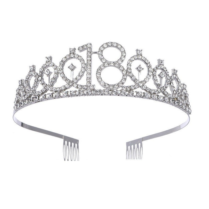 Set 2 Piese pentru Majorat, 15 x 13 x 5 cm, Coronita Printesa Silver si Panglica 18&amp;Fabulous, Negru