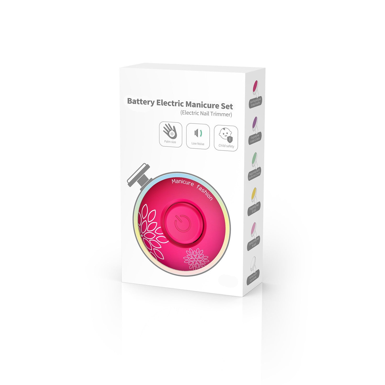 Set Pila Electrica pentru Copii si Bebelusi, Flippy, ABS, Incarcare USB, Model cu Flori, 6 Accesorii, cu Lumina LED, Fucsia