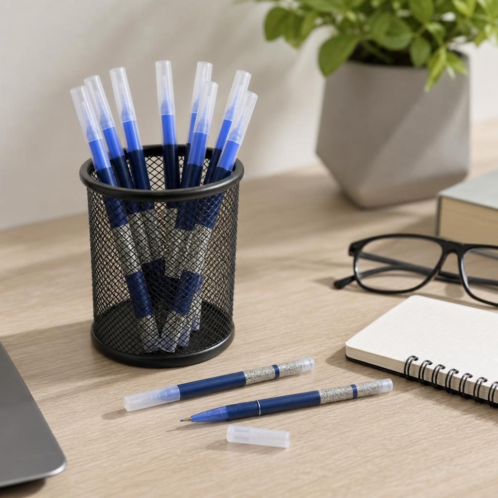 Set Pixuri Profesionale cu Bila, pe Baza de Apa Set 12 bucati, Varf Ascutit de 0.5 mm, Pentru Scoala sau Birou, Albastru