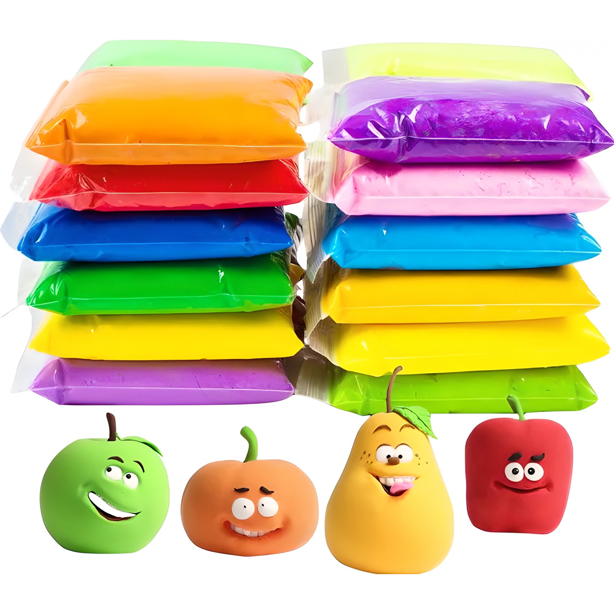 Set Plastilina inteligenta, modelatoare Magicul Clay, 12 pungi / set, multicolora, accesorii modelare incluse