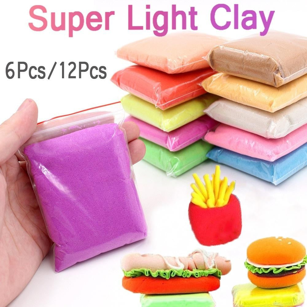 Set Plastilina inteligenta, modelatoare Magicul Clay, 12 pungi / set, multicolora, accesorii modelare incluse