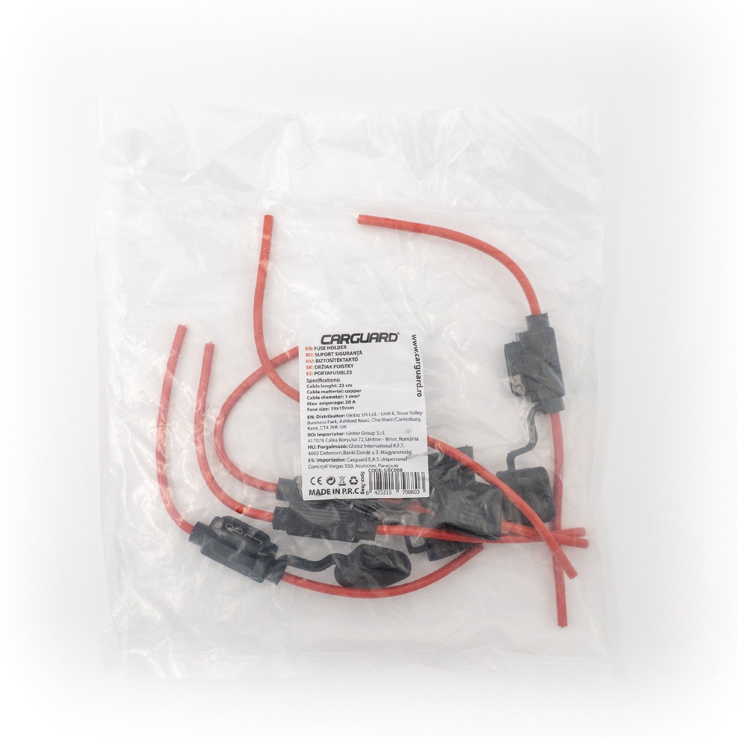 Set suport siguranță auto etanșe Carguard - 5 buc – cablu 23 cm cupru 1 mm² – max 20A