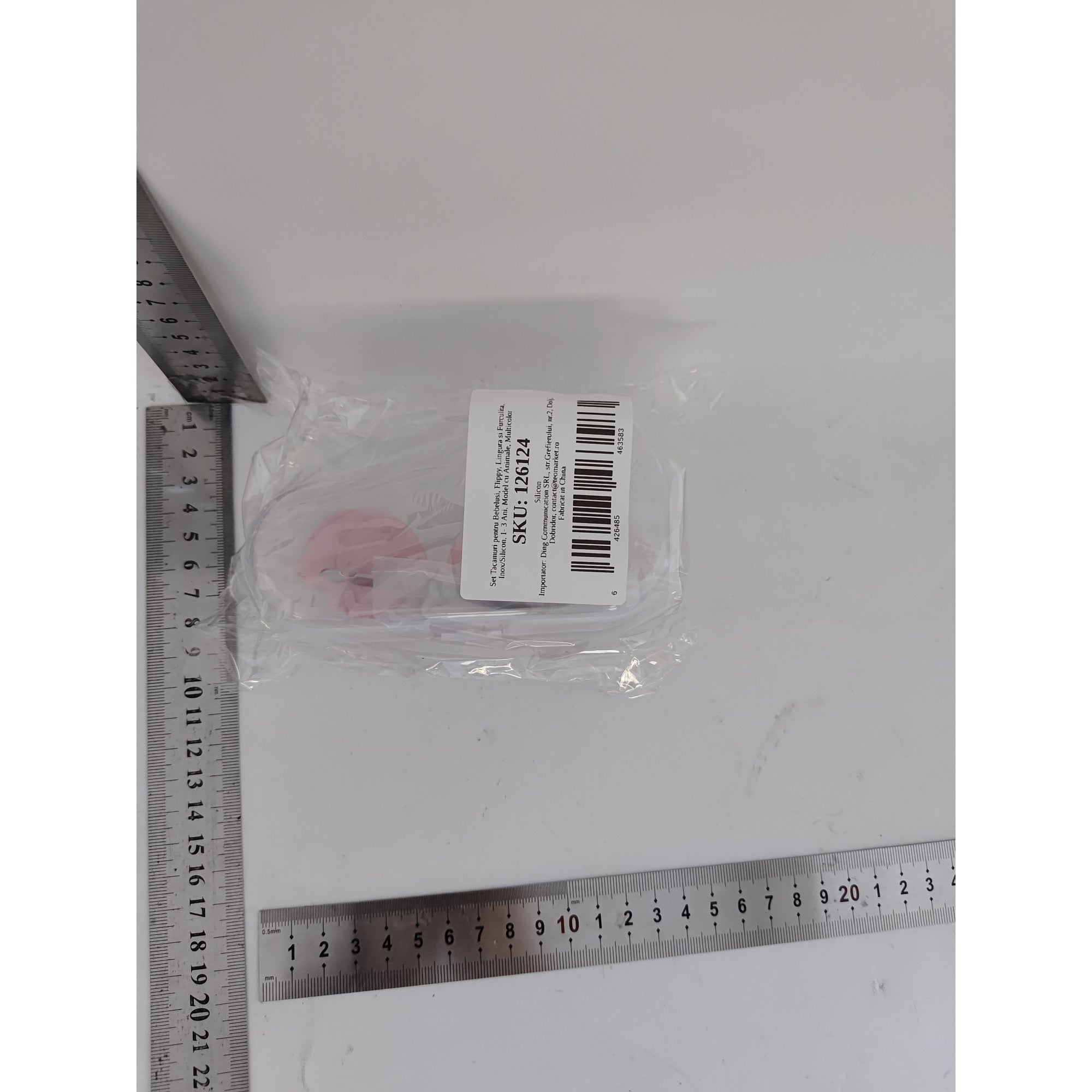 Set Tacamuri pentru Bebelusi, Lingura si Furculita, Inox/Silicon, 1- 3 Ani, Model cu Animale, Multicolor