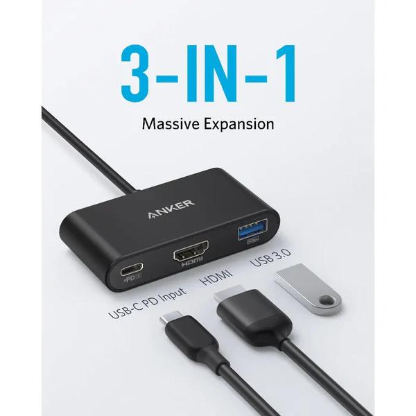 DOCKING Station Anker 3-in-1, porturi: HDMI (M) 4K 30Hz, USB 3.2 gen 1, PD 100W, , conectare prin USB Type-C (T), rata transfer 5 Gbps, ABS, gri, "A8339HA1" - 0194644023157
