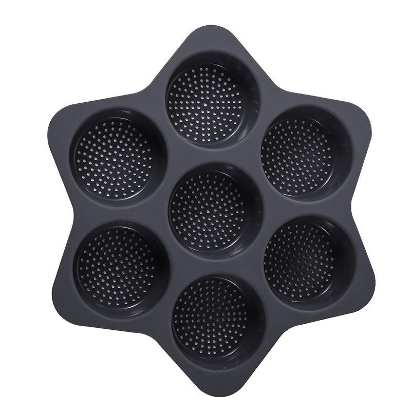 Forme de Silicon pentru Copt, 7 Forme Rotiunde, pentru Burgeri si Prajituri, 38.5 x 4 cm, Negru