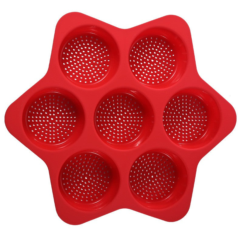 Forme de Silicon pentru Copt, 7 Forme Rotiunde, pentru Burgeri si Prajituri, 38.5 x 4 cm, Rosu