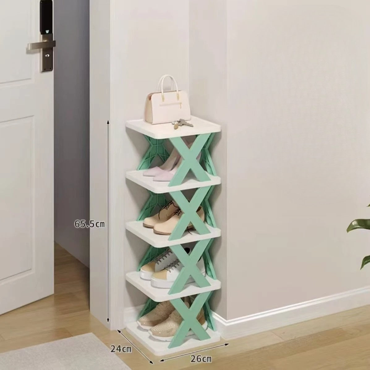 Organizator de Pantofi, Flippy, 5 Straturi, din ABS, Suport Modular, 65.5 x 24 x 26 cm, Turcoaz
